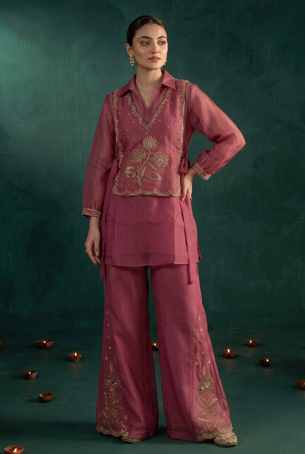 Pink Tissue Beadwork Co Ord Set