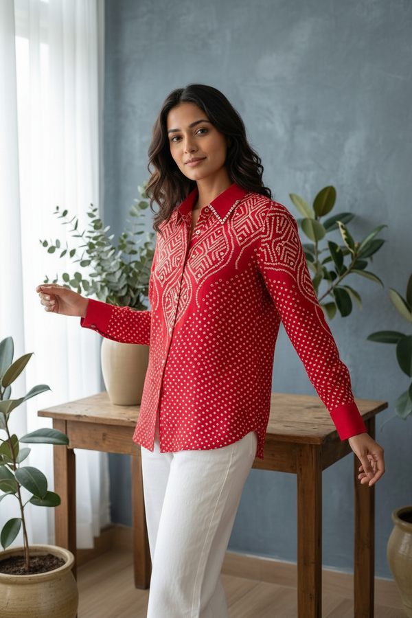 Pink Crepe Bandhani Print Shirt