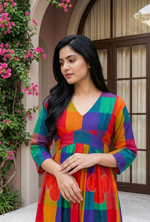 Woman wearing Multiple Color Frock | Kunvarani