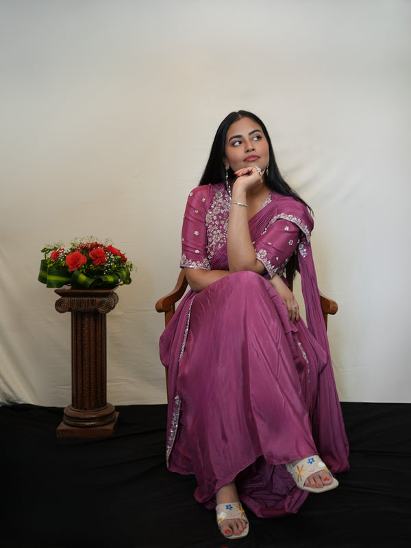Imperial Purple Draped Saree with Artisanal 3D Katdana Blouse