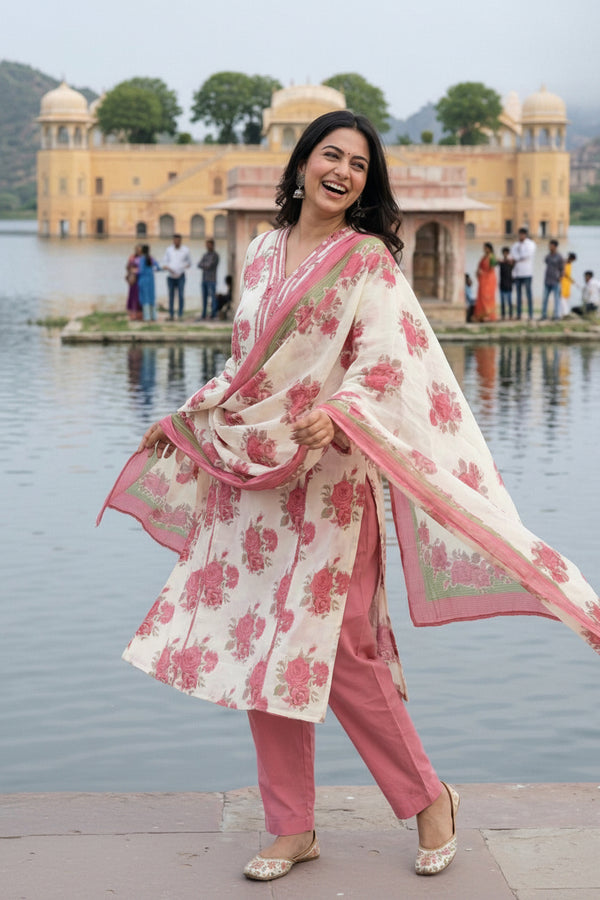 Pink & White Kurta Set
