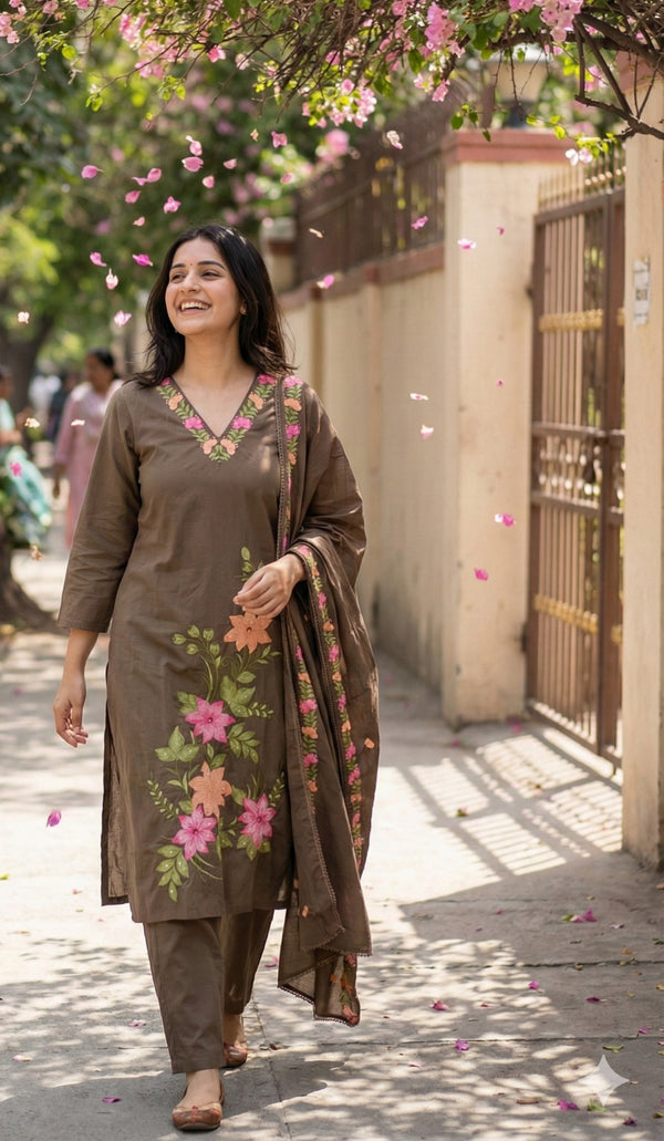 Brown Kurti Set Flo
