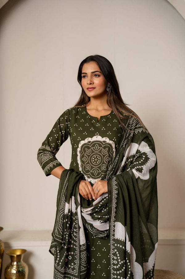 Cotton fabric detail - Bandhini Print kurti Set | Kunvarani