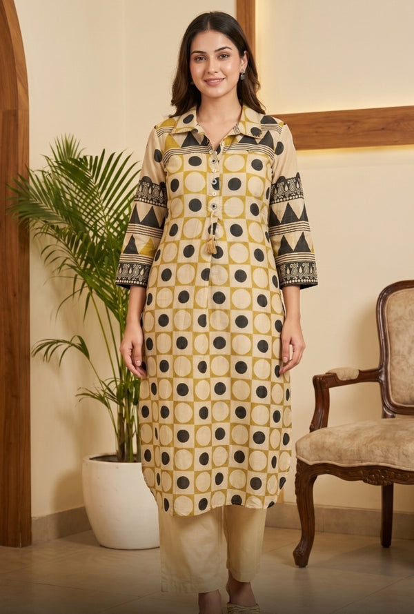 Woman wearing Kurtha Set silk | Kunvarani