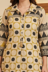 Yellow Soft Muslin Block Print Kurti Set