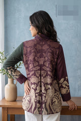 Front view of Maroon Muslin Kalamkari Print Shirt from Kunvarani