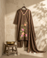 Brown Embroidered Kurti Set with Dupatta