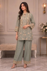 Powder Blue Chinnon Sequin Work IndoWestern Co Ord Set