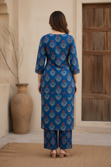 Woman wearing Flower Print kurti Set with Dupatta | Kunvarani