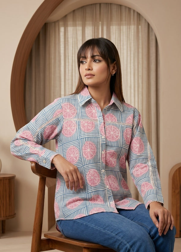 Woman wearing Stripe Design Shirt | Kunvarani