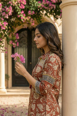 Rust Silk Blend Floral Print Co Ord Set