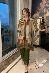 Brown Soft Muslin Batik Print IndoWestern Coord Set