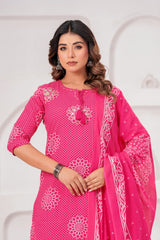 Rani Pink Bandhej Gota Patti Kurta Set