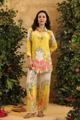 Yellow Floral Muslin Shirt Kurta Set