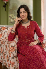Pink Bandhani Print Mirror Work Anarkali with Dupatta