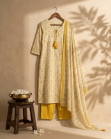 Mustard Floral Block Print Kurta Set