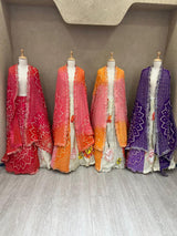 Floral Lehenga layered with with Sunset bandhani Dupatta (unstitched blouse)