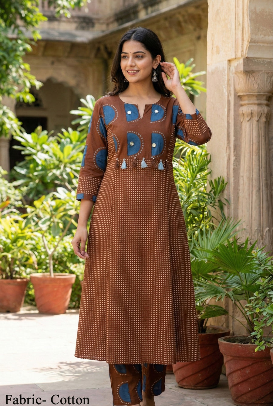 Brown Cotton Kurta Pant Set