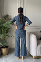 Royal Blue Denim Patch Work Co Ord Set