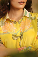 Yellow Floral Muslin Shirt Kurta Set