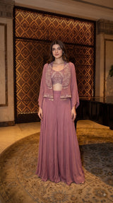 Pink Tissue Embroidery IndoWestern Dress