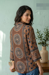Brown Crepe Ajrakh Print Shirt