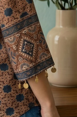 Brown Crepe Ajrakh Print Shirt