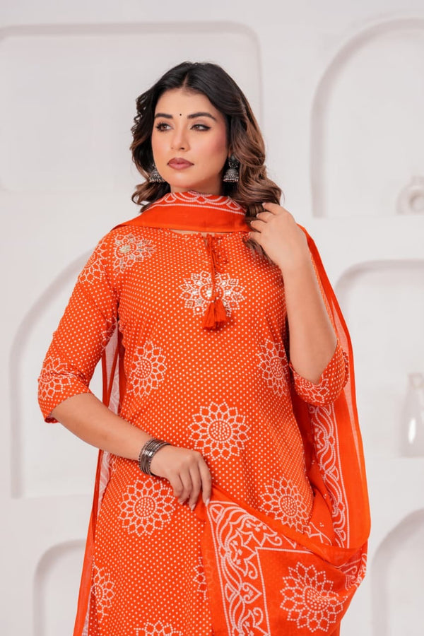 Orange Bandhej Gota Patti Kurta Set