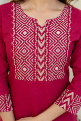Wine Geometric Embroidered Kurta Set with Dupatta