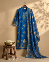Vasansi Blue Gota Patti Work V-Neck Kurti Set with Dupatta