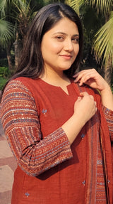 Red Thread Work Kurti Set with Dupatta