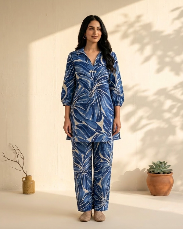 Navy Blue Thread Work Co Ord Set