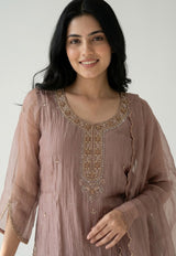 Back view of Baby Pink Tissue Beadwork Suit Set with Dupatta from Kunvarani