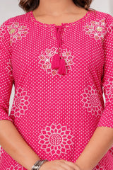 Rani Pink Bandhej Gota Patti Kurta Set