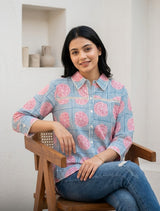 Woman wearing Stripe Design Shirt | Kunvarani