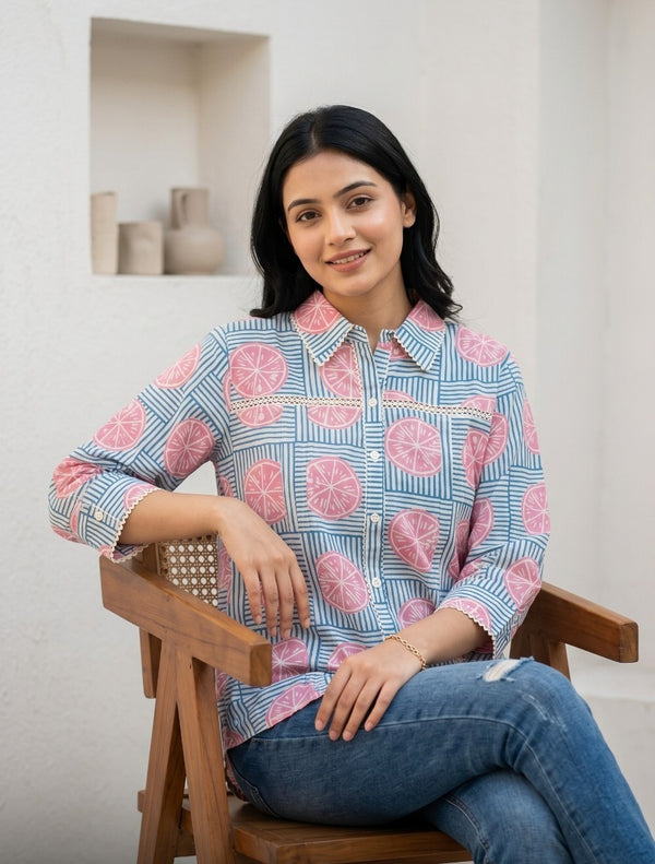 Woman wearing Stripe Design Shirt | Kunvarani