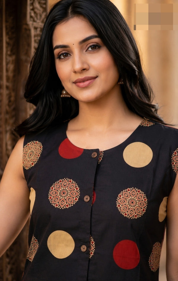 Woman wearing Sleeve less Coord Set | Kunvarani