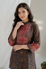 Woman wearing Multi-Colour Soft Muslin Buta Print IndoWestern Dress | Kunvarani