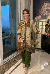 Brown Soft Muslin Batik Print IndoWestern Coord Set