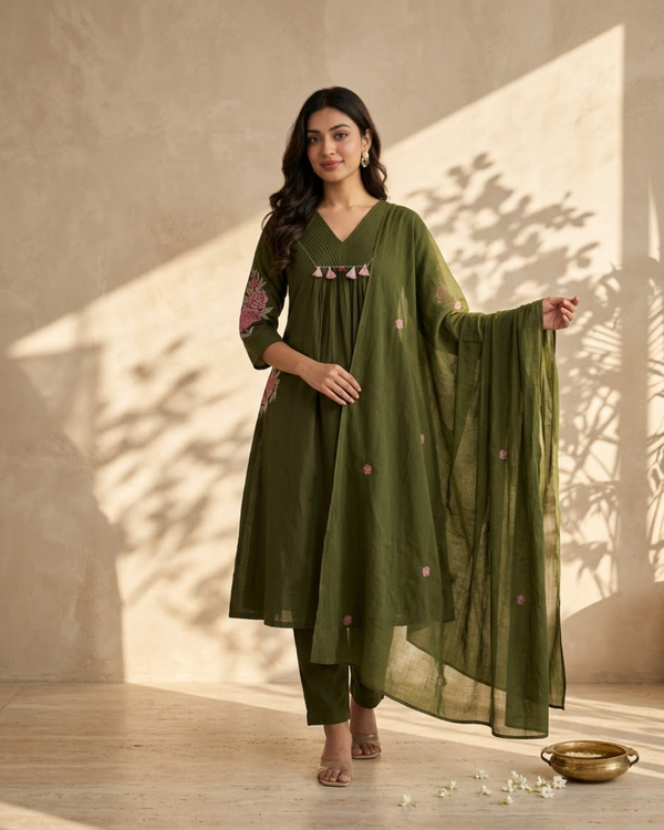 Green Embroidered Kurta Set with Dupatta