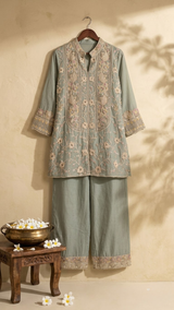 Powder Blue Chinnon Sequin Work IndoWestern Co Ord Set