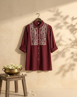 Embroidered Cotton Shirt with 3/4th Length Sleeves