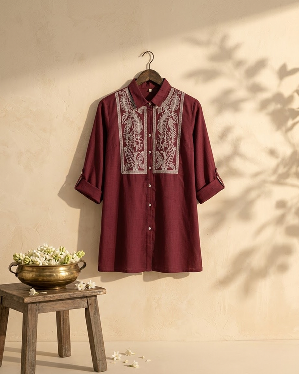 Embroidered Cotton Shirt with 3/4th Length Sleeves