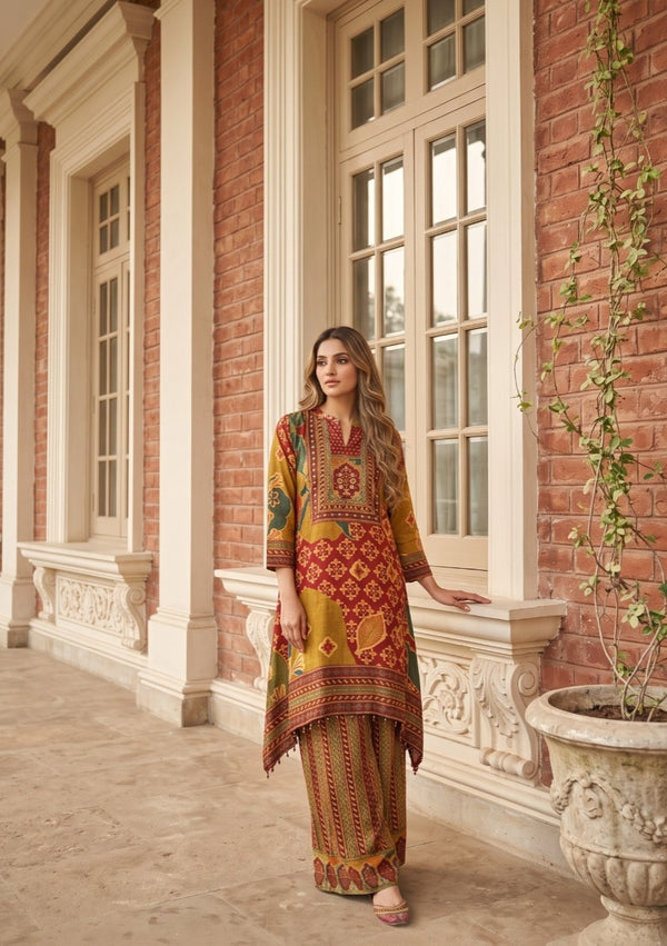 Woman wearing Mogal print kurta Set | Kunvarani