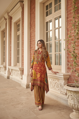 Maroon Soft Muslin Embroidery Mandarin Collar Kurti Set