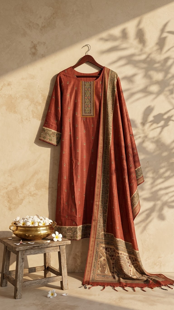 Red Sequin Work Kurti Set with Dupatta