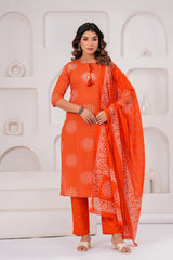 Orange Bandhej Gota Patti Kurta Set
