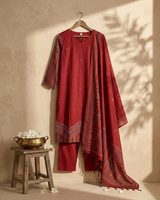 Red Thread Work Kurti Set with Dupatta