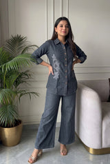 Royal Blue Denim Patch Work Co Ord Set