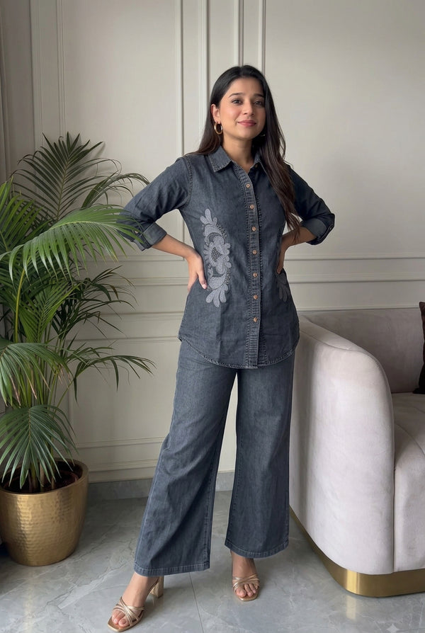 Royal Blue Denim Patch Work Co Ord Set